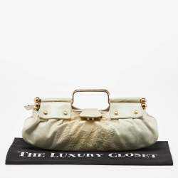 Pre Owned Roberto Cavalli Cream Leather Metal Frame Clutch