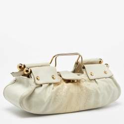 Pre Owned Roberto Cavalli Cream Leather Metal Frame Clutch