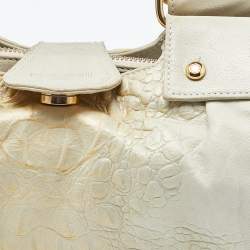 Pre Owned Roberto Cavalli Cream Leather Metal Frame Clutch