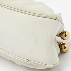 Pre Owned Roberto Cavalli Cream Leather Metal Frame Clutch