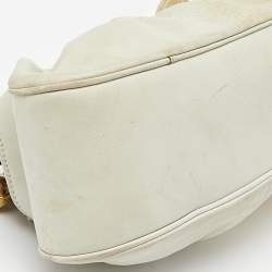 Pre Owned Roberto Cavalli Cream Leather Metal Frame Clutch