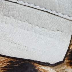 Pre Owned Roberto Cavalli Cream Leather Metal Frame Clutch