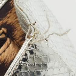 Pre Owned Roberto Cavalli Silver Laminated Snakeskin Leather Embellished Shoulder Bag