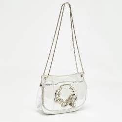 Pre Owned Roberto Cavalli Silver Laminated Snakeskin Leather Embellished Shoulder Bag