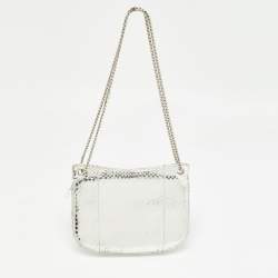 Pre Owned Roberto Cavalli Silver Laminated Snakeskin Leather Embellished Shoulder Bag