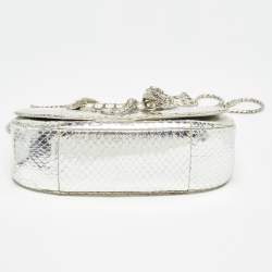 Pre Owned Roberto Cavalli Silver Laminated Snakeskin Leather Embellished Shoulder Bag