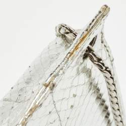 Pre Owned Roberto Cavalli Silver Laminated Snakeskin Leather Embellished Shoulder Bag