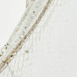 Pre Owned Roberto Cavalli Silver Laminated Snakeskin Leather Embellished Shoulder Bag