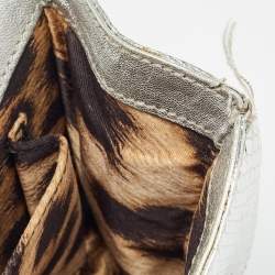 Pre Owned Roberto Cavalli Silver Laminated Snakeskin Leather Embellished Shoulder Bag