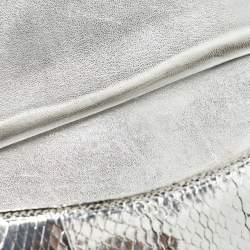 Pre Owned Roberto Cavalli Silver Laminated Snakeskin Leather Embellished Shoulder Bag
