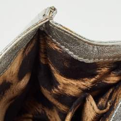 Pre Owned Roberto Cavalli Silver Laminated Snakeskin Leather Embellished Shoulder Bag