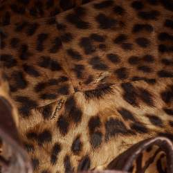 Roberto Cavalli Brown Leopard Print/Croc Embossed Leather and Calf Hair Drawstring Hobo