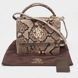 Roberto Cavalli Brown/Beige Python RC Flap Top Handle Bag