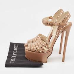 مملوكة مسبقًا Roberto Cavalli Beige Leather Peep Toe Ankle Strap Sandals Size 37