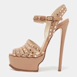 Pre Owned Roberto Cavalli Beige Leather Peep Toe Ankle Strap Sandals Size 37