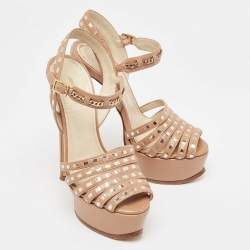 مملوكة مسبقًا Roberto Cavalli Beige Leather Peep Toe Ankle Strap Sandals Size 37