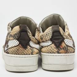 Roberto Cavalli White/Beige Perforated Python Embossed Leather Low Top Sneakers Size 40