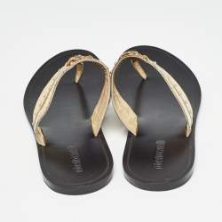 Roberto Cavalli Gold Crackled Leather Flat Slides Size 40