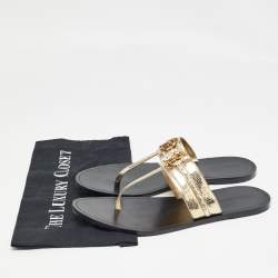 Roberto Cavalli Gold Crackled Leather Flat Slides Size 40