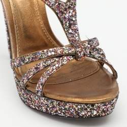 Roberto Cavalli Multicolor Glitter Ankle Strap Sandals Size 37