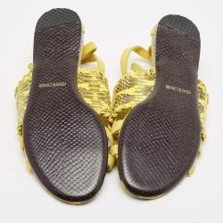 Roberto Cavalli Yellow Snakeskin and Suede Flat Sandals Size 38