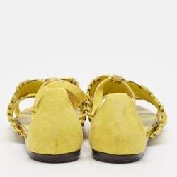 Roberto Cavalli Yellow Snakeskin and Suede Flat Sandals Size 38