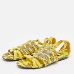 Roberto Cavalli Yellow Snakeskin and Suede Flat Sandals Size 38