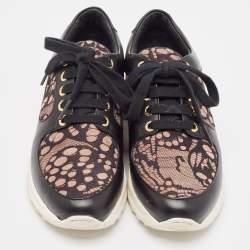 Roberto Cavalli Black Leather and Mesh Lace Up Sneakers Size 36