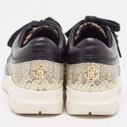 Roberto Cavalli Black Leather and Mesh Lace Up Sneakers Size 36