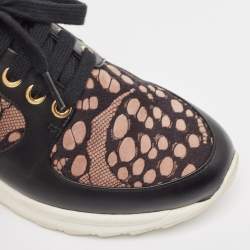 Roberto Cavalli Black Leather and Mesh Lace Up Sneakers Size 36