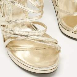 Roberto Cavalli Gold Leather Ankle Strap Sandals Size 37.5