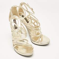 Roberto Cavalli Gold Leather Ankle Strap Sandals Size 37.5