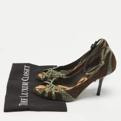 Roberto Cavalli Brown Python Leather and Suede Peep Toe Pumps Size 39