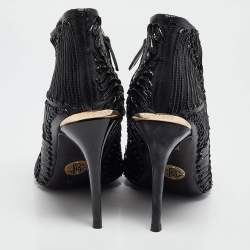 Pre Owned Roberto Cavalli Black Textured Leather Ankle Booties Size 40