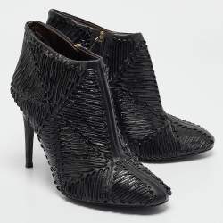Pre Owned Roberto Cavalli Black Textured Leather Ankle Booties Size 40
