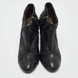Pre Owned Roberto Cavalli Black Textured Leather Ankle Booties Size 40
