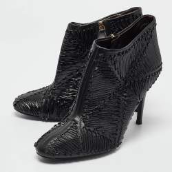 Pre Owned Roberto Cavalli Black Textured Leather Ankle Booties Size 40