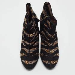 Roberto Cavalli Black Suede Studded Ankle Booties Size 41