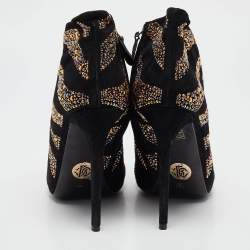Roberto Cavalli Black Suede Studded Ankle Booties Size 41