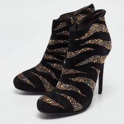 Roberto Cavalli Black Suede Studded Ankle Booties Size 41