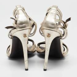 Pre Owned Roberto Cavalli Metallic Gold Leather Ankle Strap Sandals Size 40