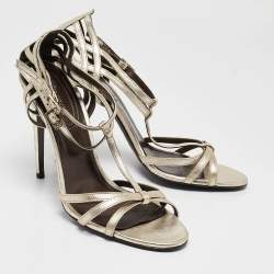 Pre Owned Roberto Cavalli Metallic Gold Leather Ankle Strap Sandals Size 40