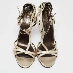 Pre Owned Roberto Cavalli Metallic Gold Leather Ankle Strap Sandals Size 40