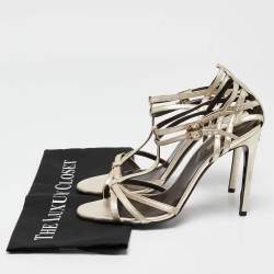 Pre Owned Roberto Cavalli Metallic Gold Leather Ankle Strap Sandals Size 40