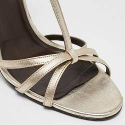 Pre Owned Roberto Cavalli Metallic Gold Leather Ankle Strap Sandals Size 40