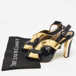 Roberto Cavalli Black Croc Embossed Leather and Leather Ankle Strap Sandals Size 41