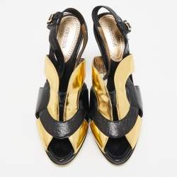 Roberto Cavalli Black Croc Embossed Leather and Leather Ankle Strap Sandals Size 41