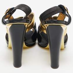 Roberto Cavalli Black Croc Embossed Leather and Leather Ankle Strap Sandals Size 41