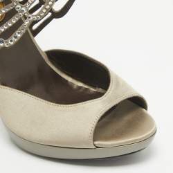 Roberto Cavalli Grey Satin Embellished Crystal Embellished Ankle Strap Sandals Size 36