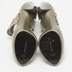 Roberto Cavalli Grey Satin Embellished Crystal Embellished Ankle Strap Sandals Size 36